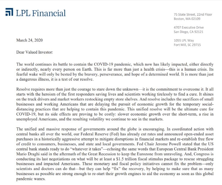 Client Letter | A Test of Our Resolve | March 24, 2020