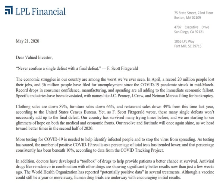 Client Letter | Better Times Are Coming | May 21, 2020